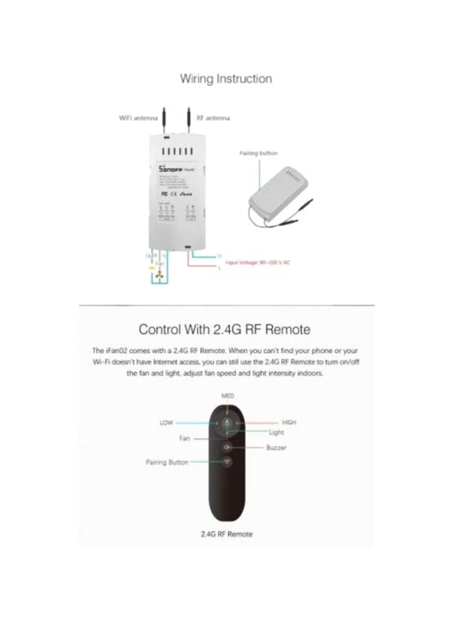 iFan02 Ceiling Fan Smart Remote Control Black/White 14x8.31x4.8cm
