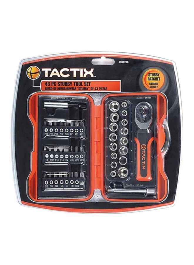Tactix Tactix 43 Pieces Ratchet Stubby Torq Driver Set - Durable Chrome Vanadium Steel, Ideal for Home and Professional Use, Stubby Ratchet Handle, Perfect for Tight Spaces and Repairs- 900236 Black/Orange 25.5x4.7x24cm 