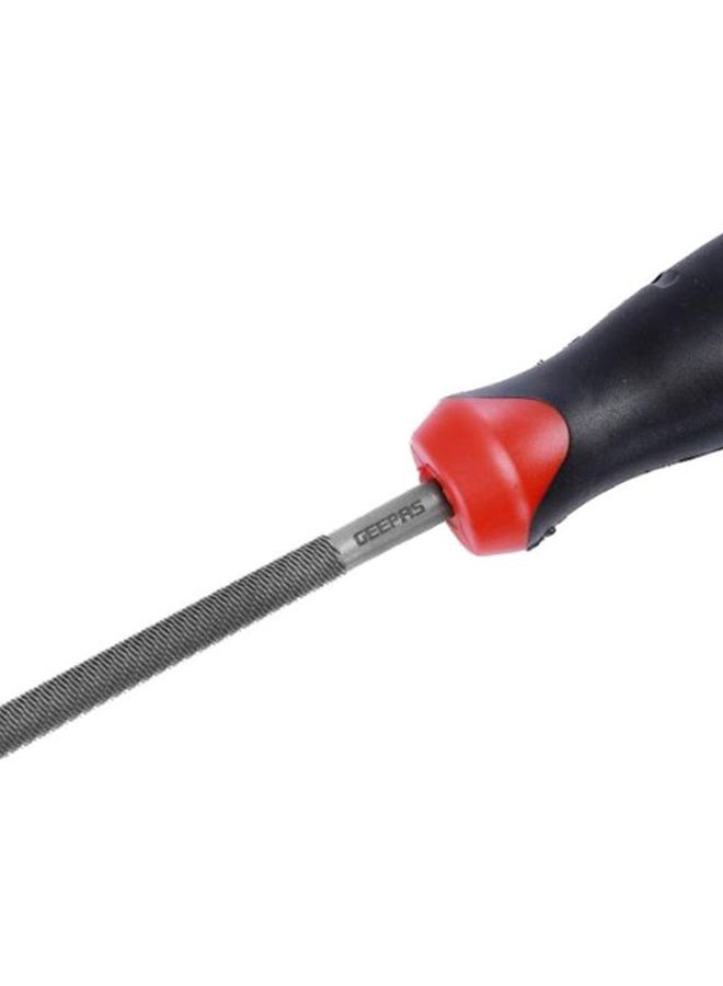 GEEPAS 8 Inch Round File | With High-quality steel |Cut Mill File | Ergonomic Grip, Rubber Handle, Finder Hand File for Debarring and Removing Material Ideal for Wood, Metal, Plastic Silver/Black/Red 8inch  - Image 2