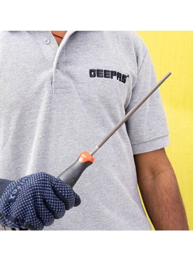 GEEPAS 8 Inch Round File | With High-quality steel |Cut Mill File | Ergonomic Grip, Rubber Handle, Finder Hand File for Debarring and Removing Material Ideal for Wood, Metal, Plastic Silver/Black/Red 8inch  - Image 4