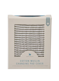 Cotton Muslin Changing Pad Cover With All Around Elastic  - Grey Stripe