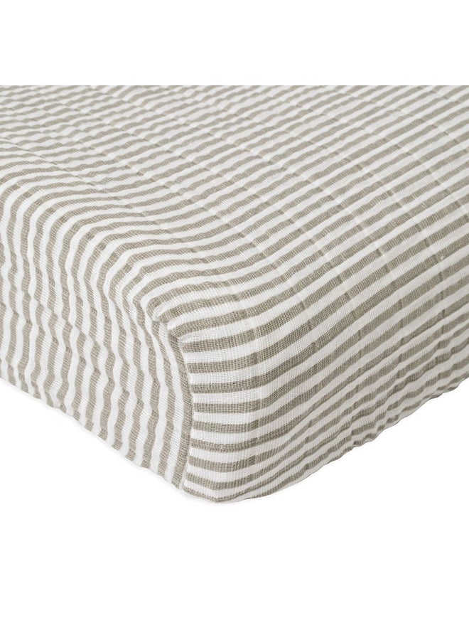 little unicorn - Cotton Muslin Changing Pad Cover With All Around Elastic  - Grey Stripe - Image 1