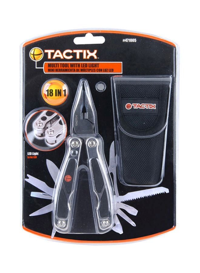 Tactix Tactix 18 in 1 Multi tool with LED Light for EDC, Pocket Knife, Nose Pliers and Wire Stripper Tools, Gifts for Men, Survival and Camping Gear, Stainless Steel- 471005 Silver/Black  - Image 2