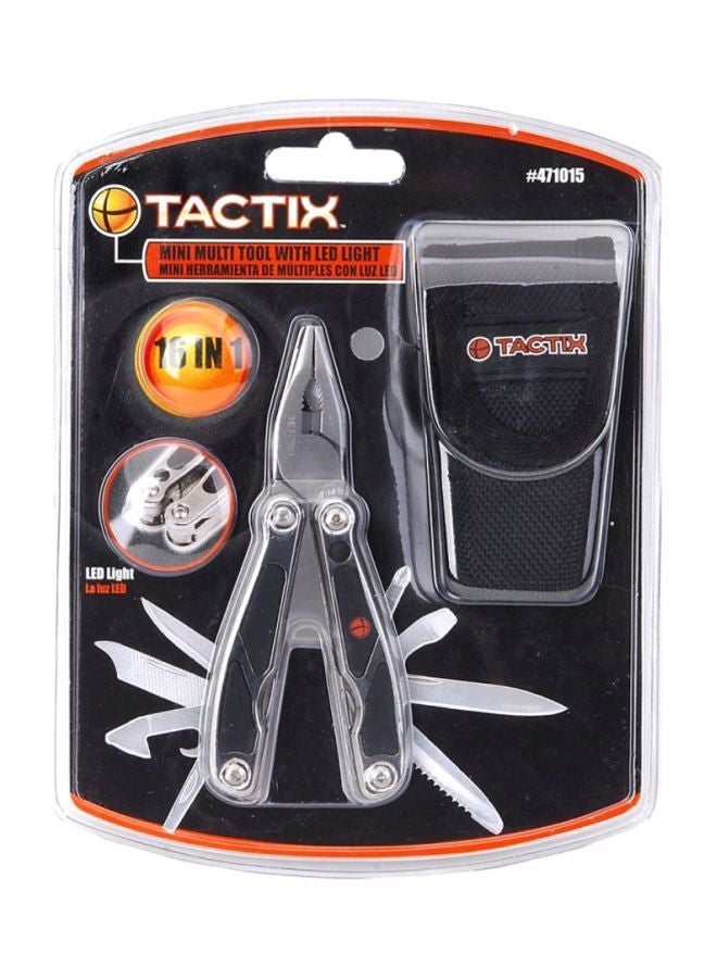 Tactix Tactix Mini Multitool with LED Light - Features Long Nose Pliers, Wire Cutter, Knife, Saw Blade, Screwdrivers and More, Silver- 471015 Silver/Black 23.7x13.4x4.1cm  - Image 3