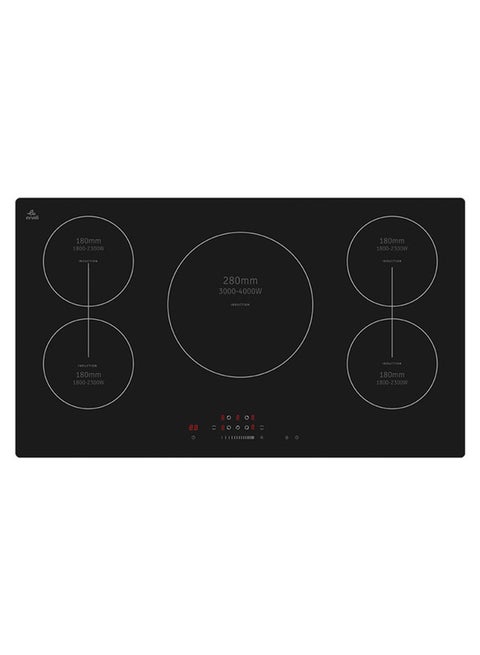 Bulit-In Induction Hob 5 Burners Soft Touch Control With 9 Stage Power Setting And Saftey Switch 9400 W EVBI-IH905B Black