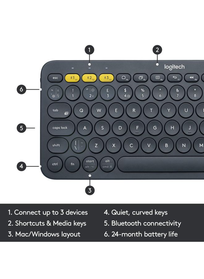 Logitech - K380 Multi-Device Bluetooth Keyboard Language - Arabic dark grey - Image 1