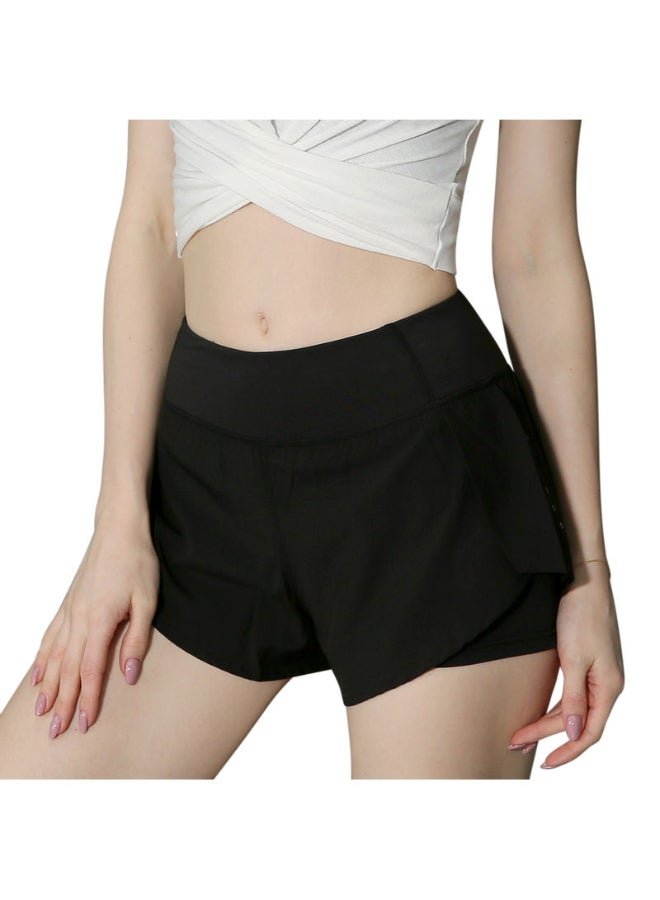 2-In-1 Running With Liner High Waist Yoga Shorts Black 