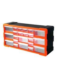Tactix 22 Drawer Storage Organizer Clear/Orange/Black 19.5x6.25x9.5inch  - Image 1
