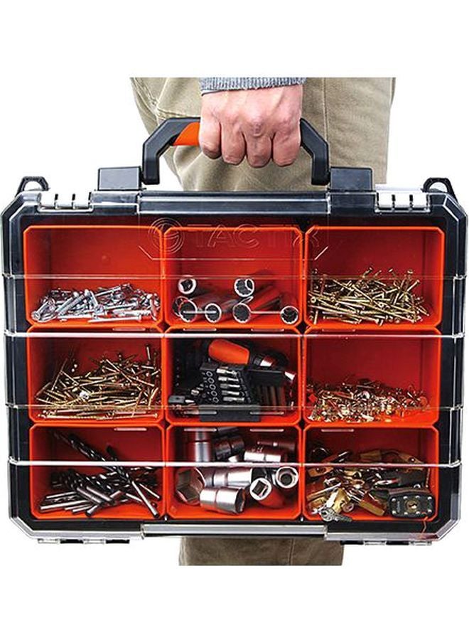 Tactix Tactix 9-Tub Heavy Duty Organizer - Clear Compartments with Removable Tubs, Heavy-Duty Aluminum Latches, Portable Toolbox For Home And Workshop, size: 43.2 x 33.2 x 12.5 cm- 320060 Black/Orange/Clear  - Image 3