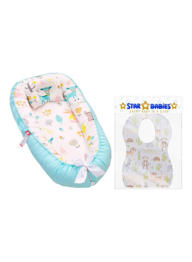 ستار بيبيز Baby Lounger Sleeping Pod And 20-Pieces Disposable Bibs - Blue/White - Image 2