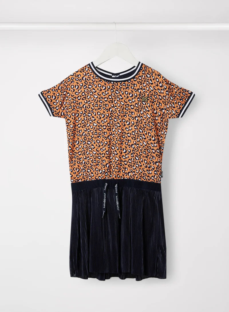koko noko Kids Leopard Print Dress Navy/Orange