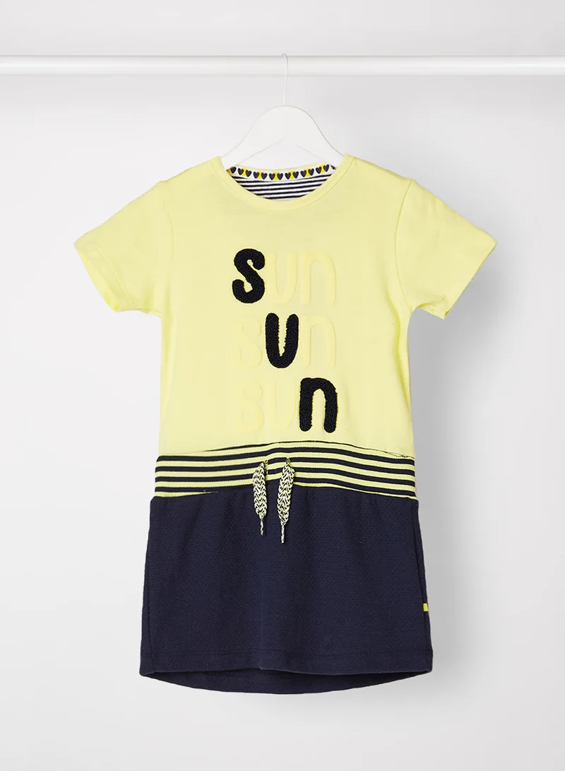 Dirkje Kids Drawstring Waist Dress Navy/Yellow
