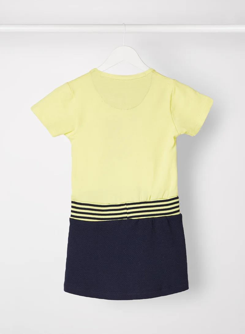 Dirkje Kids Drawstring Waist Dress Navy/Yellow