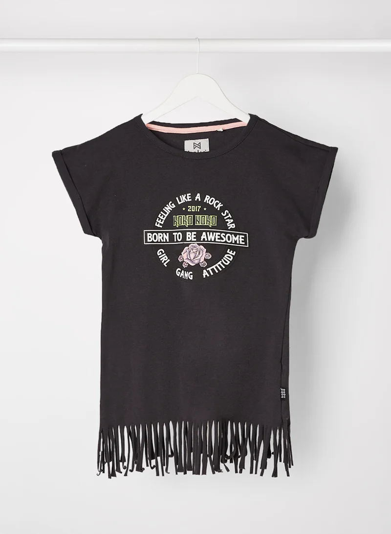 koko noko Kids Fringes Detail Hem T-Shirt Dark Grey