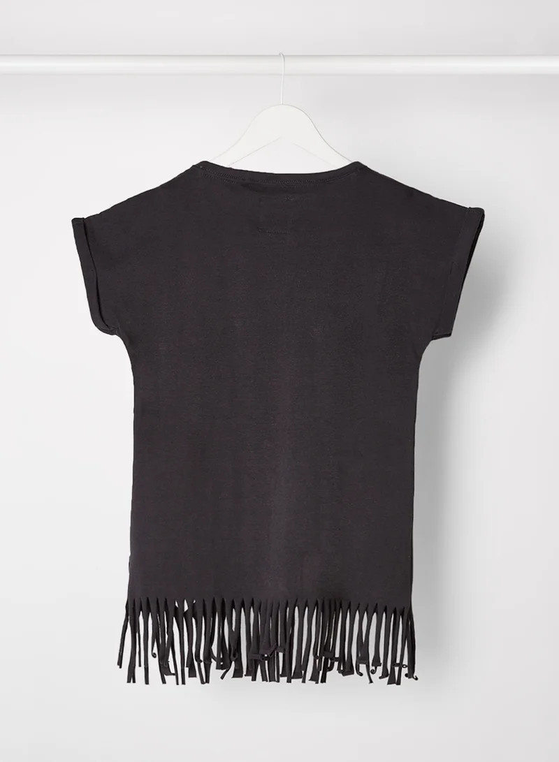 koko noko Kids Fringes Detail Hem T-Shirt Dark Grey