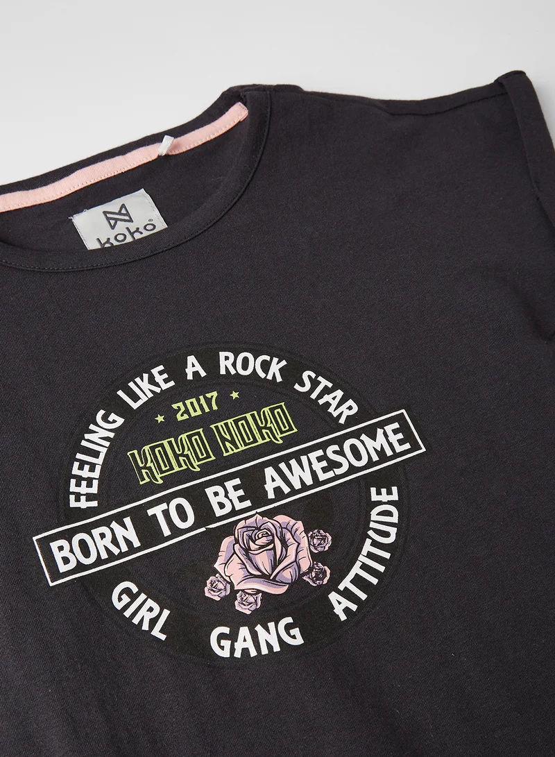 koko noko Kids Fringes Detail Hem T-Shirt Dark Grey