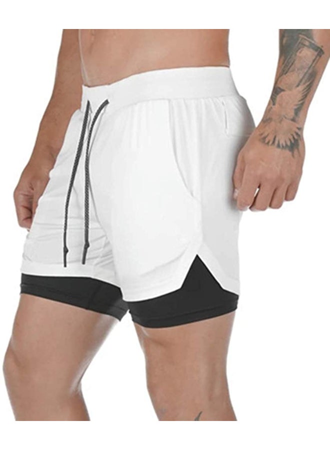 Two Layer Towel Loop Sports Shorts White/Black 