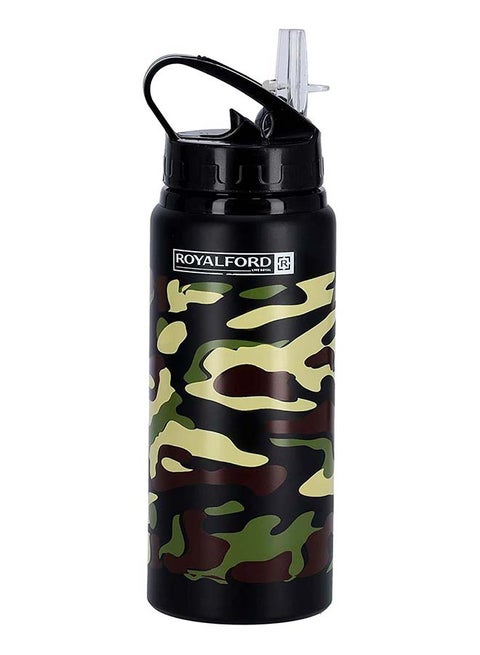 Royalford RF9361BK 600ml Alum. Sports Water Bottle - Reusable Water Bottle Wide Mouth with Hanging Clip | Sports Bottle | Perfect while Travelling, Camping, Trekking & More Black/Yellow
