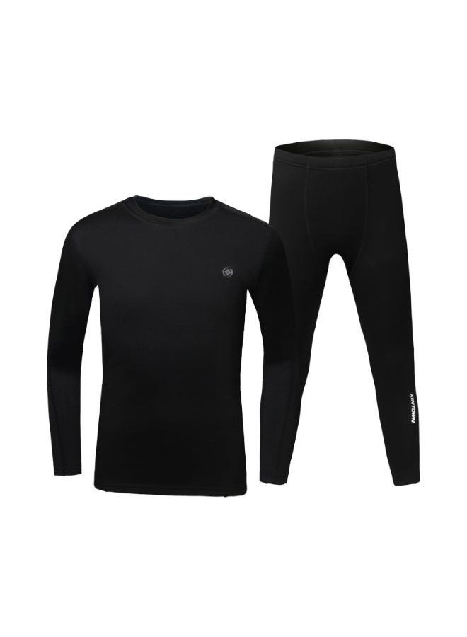 2-Piece Thermal Top And Pants Set Black  - Image 1