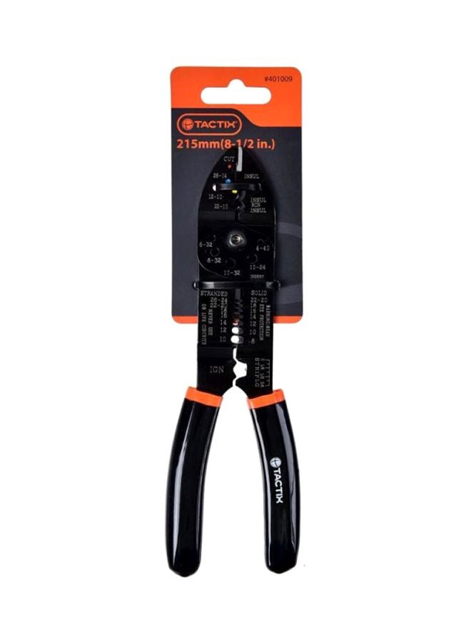 Tactix - Professional 8.5 Inch (215Mm) Wire Stripper/Wire Crimping Tool, Wire Cutter, Bolt Cutter, Wire Crimper, Cable Stripper, Wiring Tools And Multi-Function Hand Tool- 401009 Black/Orange 8.5inch - Image 1