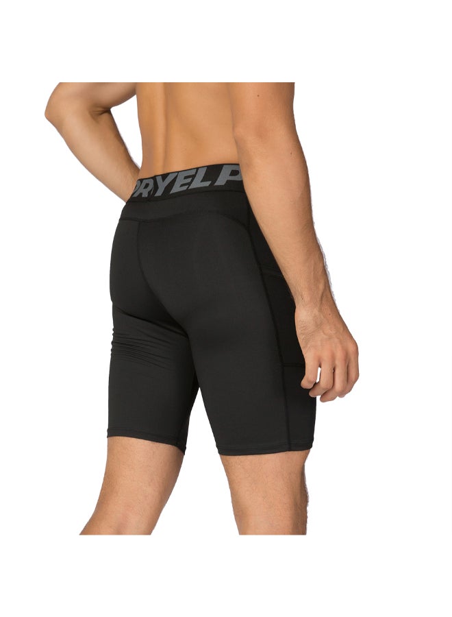 3-Piece Compression Side Pocket Workout Shorts Set All Black - Image 3