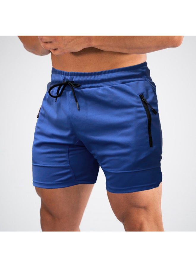 Elastic Waist Side Pocket Sportswear Shorts Royal Blue  - Image 1