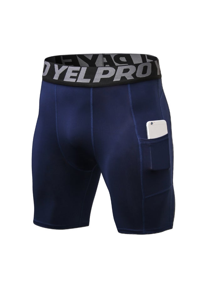 3-Piece Compression Side Pocket Workout Shorts Set Blue/Grey/Black - Image 3