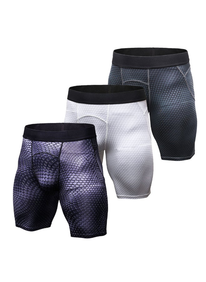 3-Piece Compression Quick Drying Workout Shorts Set Dark Grey/Black/White - Image 1