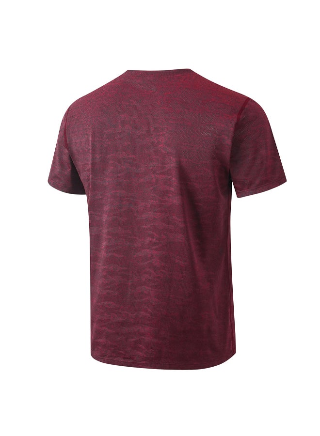 Camouflage Quick Dry Elastic Sportswear T-Shirt Burgundy  - Image 2