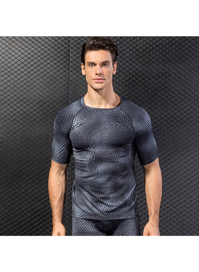 Quick Dry Stretchy Bodycon 3D Print Sportswear T-Shirt Black/White  - Image 1