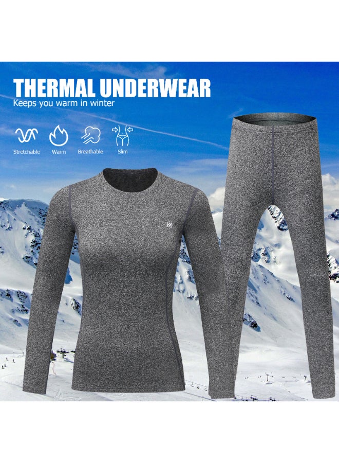 Winter Thermal Underwear Fleece Lining Top And Long John Pants Set Grey - Image 2