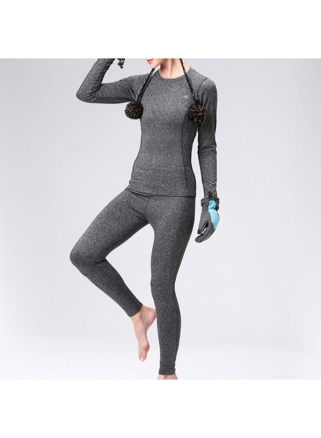 Winter Thermal Underwear Fleece Lining Top And Long John Pants Set Grey - Image 3