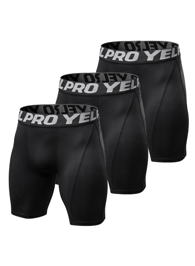 3-Piece Compression Quick Drying Workout Shorts Set Dark black - Image 1