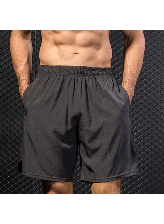 Quick Drying Elastic Waist Side Pocket Sportswear Shorts Grey - Image 2