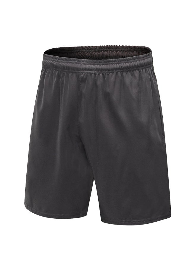 Quick Drying Elastic Waist Side Pocket Sportswear Shorts Grey - Image 1