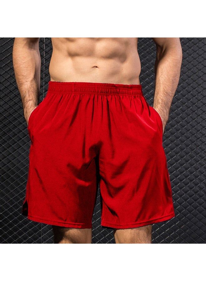 Quick Drying Elastic Waist Side Pocket Sportswear Shorts Red - Image 1