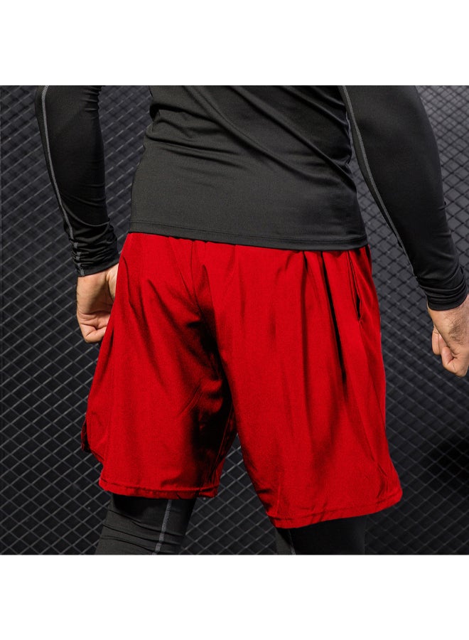 Quick Drying Elastic Waist Side Pocket Sportswear Shorts Red - Image 2