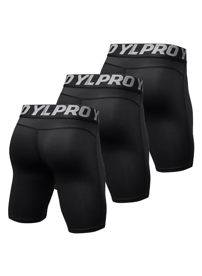 3-Piece Compression Quick Drying Workout Shorts Set All Black - Image 2