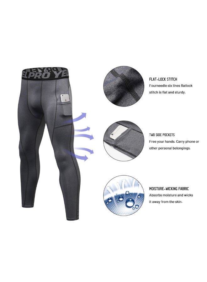 3-Piece Quick Dry Compression Sportswear Leggings Blue/Red /Grey  - Image 2