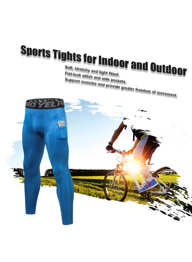 3-Piece Quick Dry Compression Sportswear Leggings Blue/Red /Grey  - Image 3
