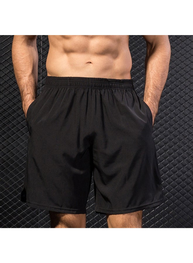 Quick Drying Elastic Waist Side Pocket Sportswear Shorts Black - Image 1