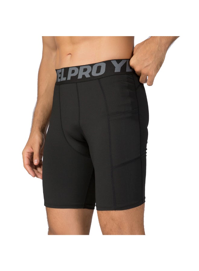 3-Piece Compression Side Pocket Workout Shorts Set Pitch Black - Image 4