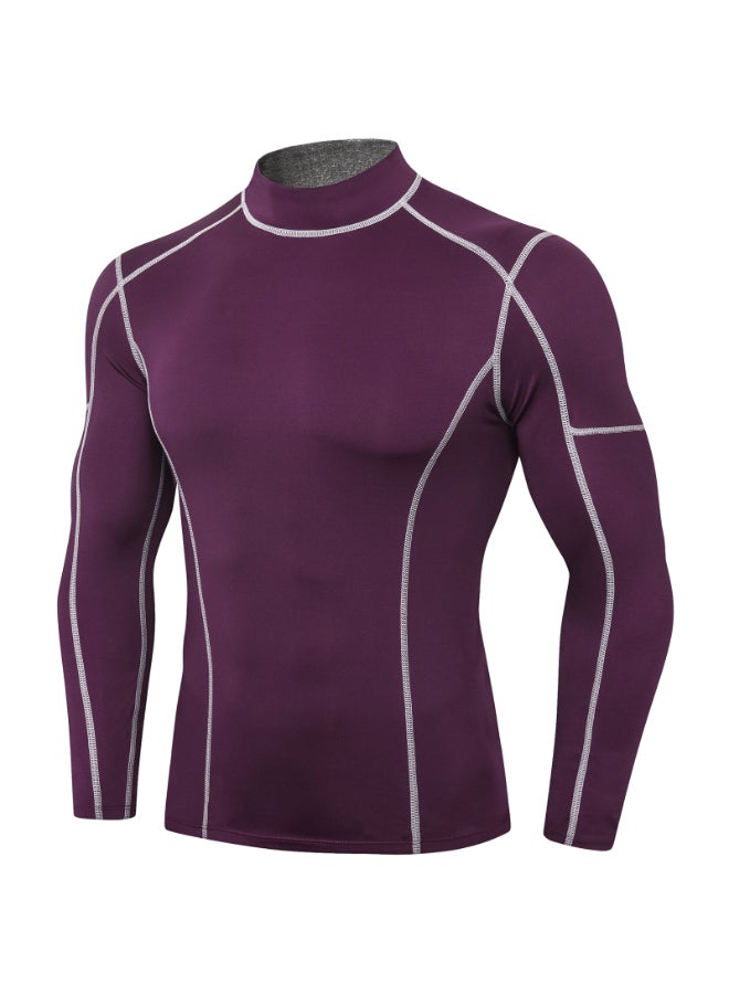 Quick Dry Compression Elastic Long Sleeve T Shirt Purple/White - Image 1