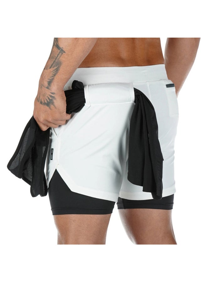 Elastic Waist Side Pocket Sportswear Shorts White/Black - Image 3