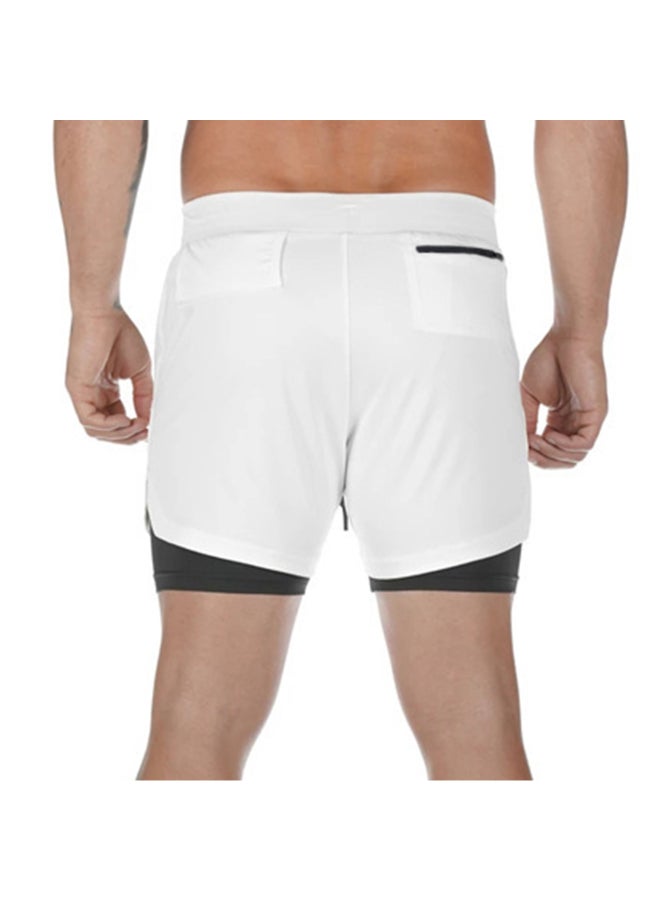 Elastic Waist Side Pocket Sportswear Shorts White/Black - Image 2