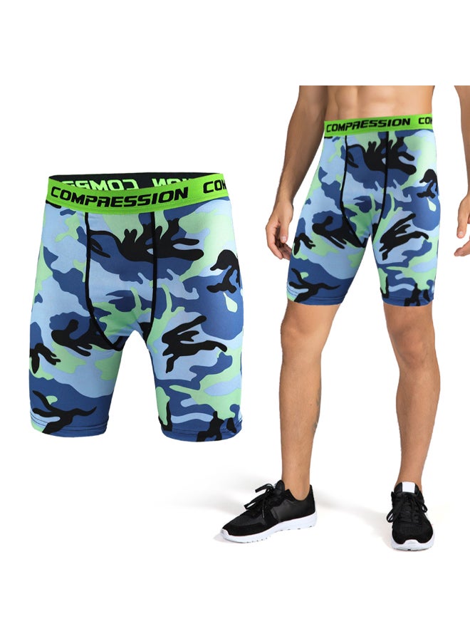 Compression Quick Dry Workout Shorts Blue/Green/Black  - Image 2