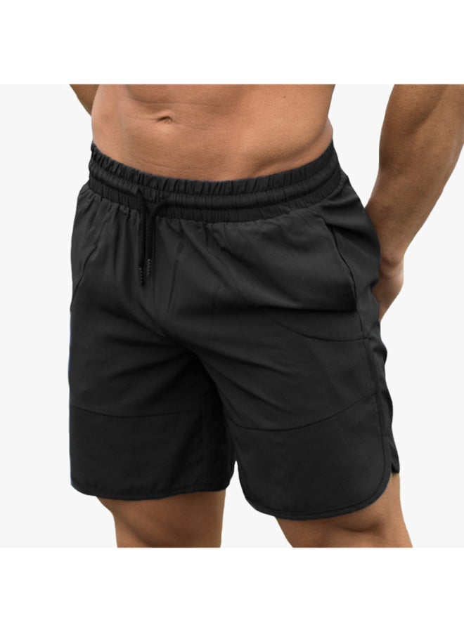 Elastic Waist Side Pocket Sportswear Shorts Black - Image 1