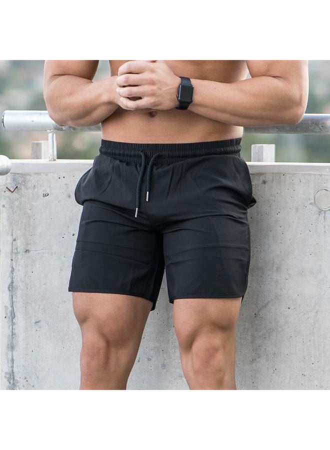 Elastic Waist Side Pocket Sportswear Shorts Black - Image 2