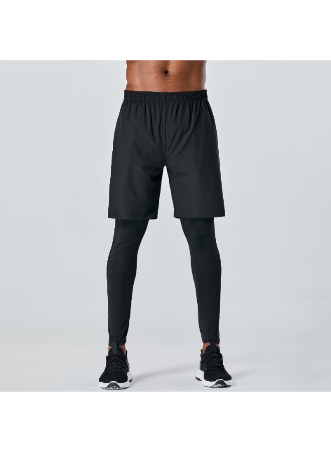 2-In-1 Elastic Breathable Running Pants Black - Image 1