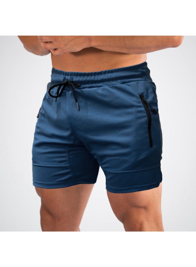 Elastic Waist Side Pocket Sportswear Shorts Dark Blue - Image 1